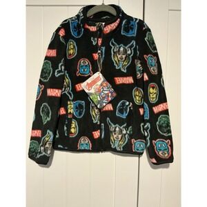Kids Marvel Avengers Fleece Jacket Black Multi Character Print Size 8